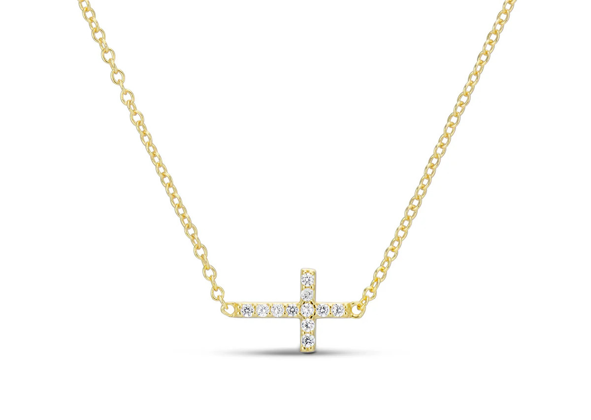 CZ SIDEWAYS CROSS NECKLACE | EP JEWELS 