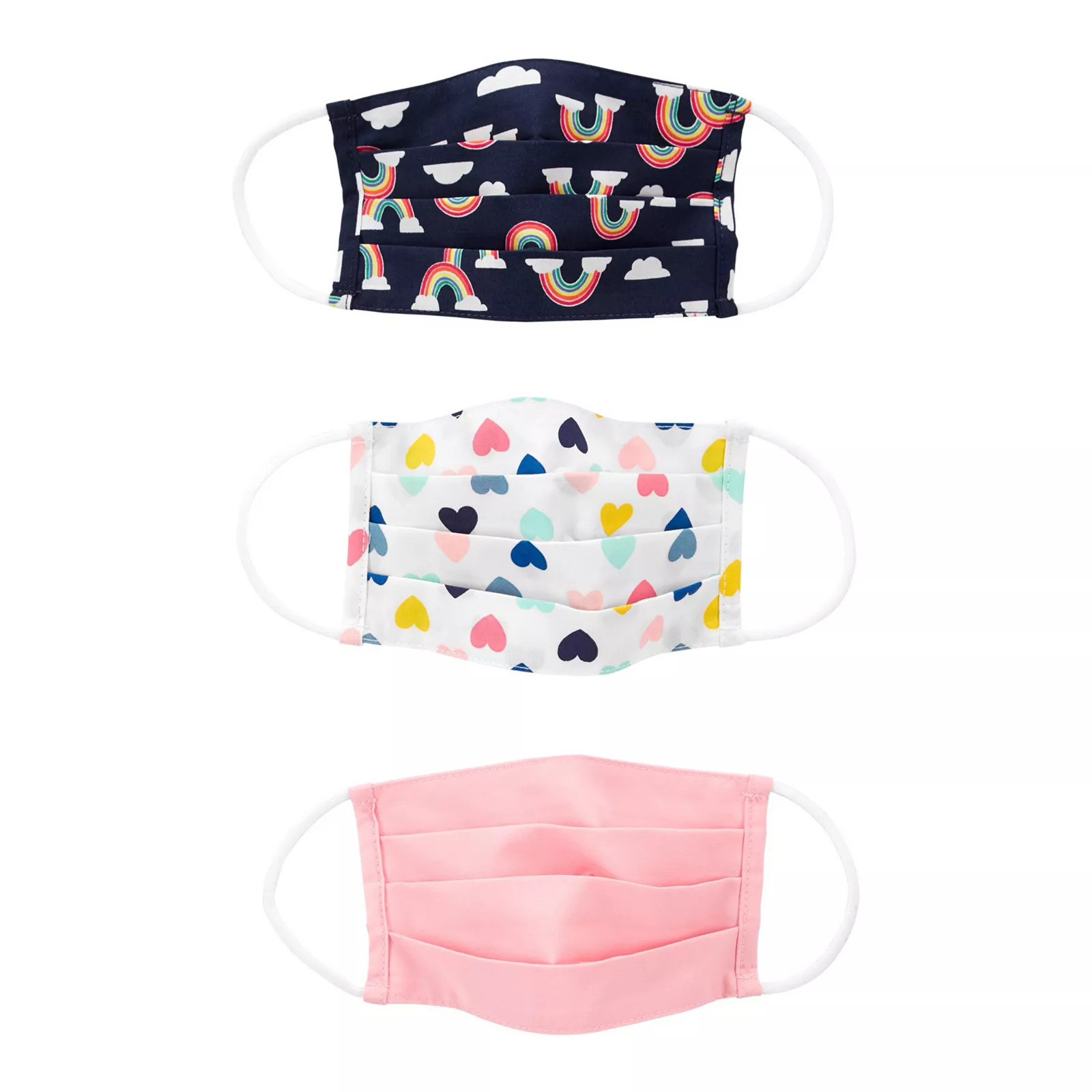 Kids' Carter's Hearts, Rainbows & Pink Washable Cloth Face Masks 3-Pack | Kohl's