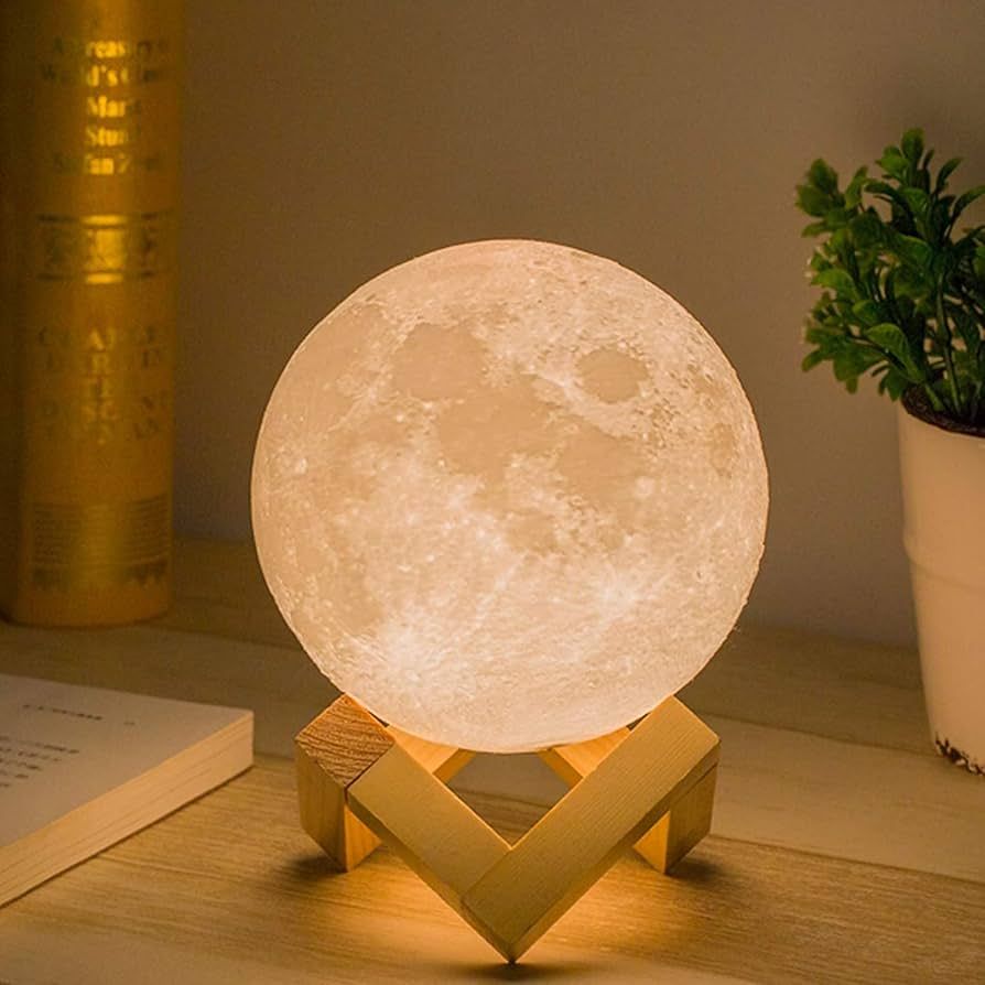 Mydethun 3D Moon Lamp with 4.7 Inch Wooden Base - LED Night Light, Mood Lighting with Touch Contr... | Amazon (US)
