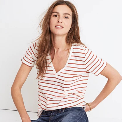 Whisper Cotton V-Neck Pocket Tee in Abilene Stripe | Madewell