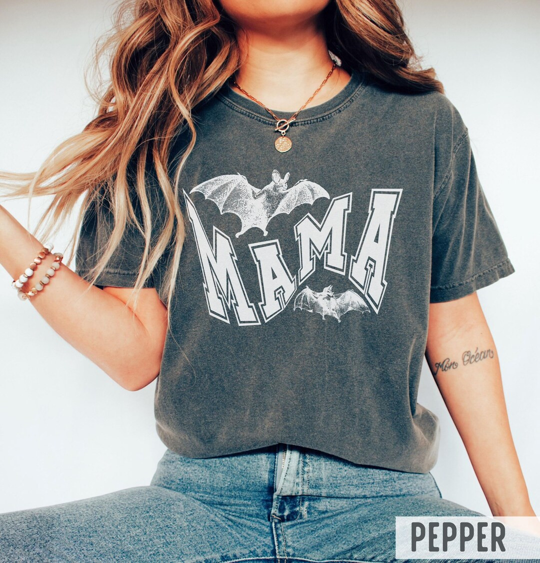 Comfort Colors Bats Mama Shirt, Halloween Varsity Vintage Bats New Mama Gift Idea, Wavy Mama Spoo... | Etsy (US)