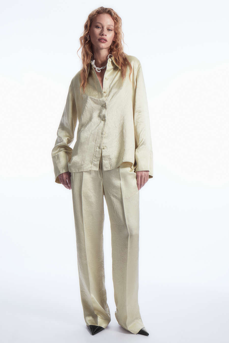 WIDE-SLEEVE CRINKLED-SATIN SHIRT - CREAM - COS | COS (EU)