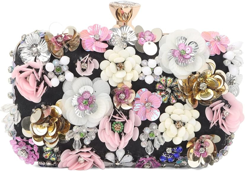 Oweisong 3D Flower Clutch Purses for Women Gold Formal Wedding Party Evening Bags Chain Floral Shoul | Amazon (US)