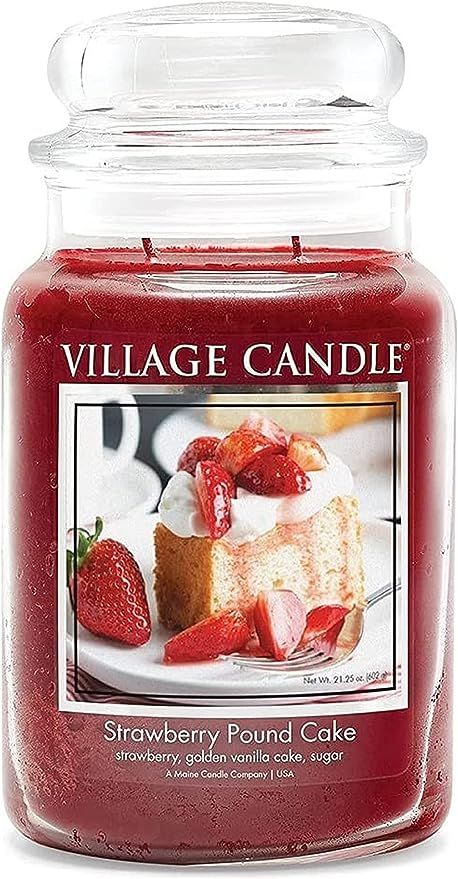 Village Candle Strawberry Pound Cake, Large Glass Apothecary Jar Scented Candle, 21.25 oz, Red | Amazon (US)