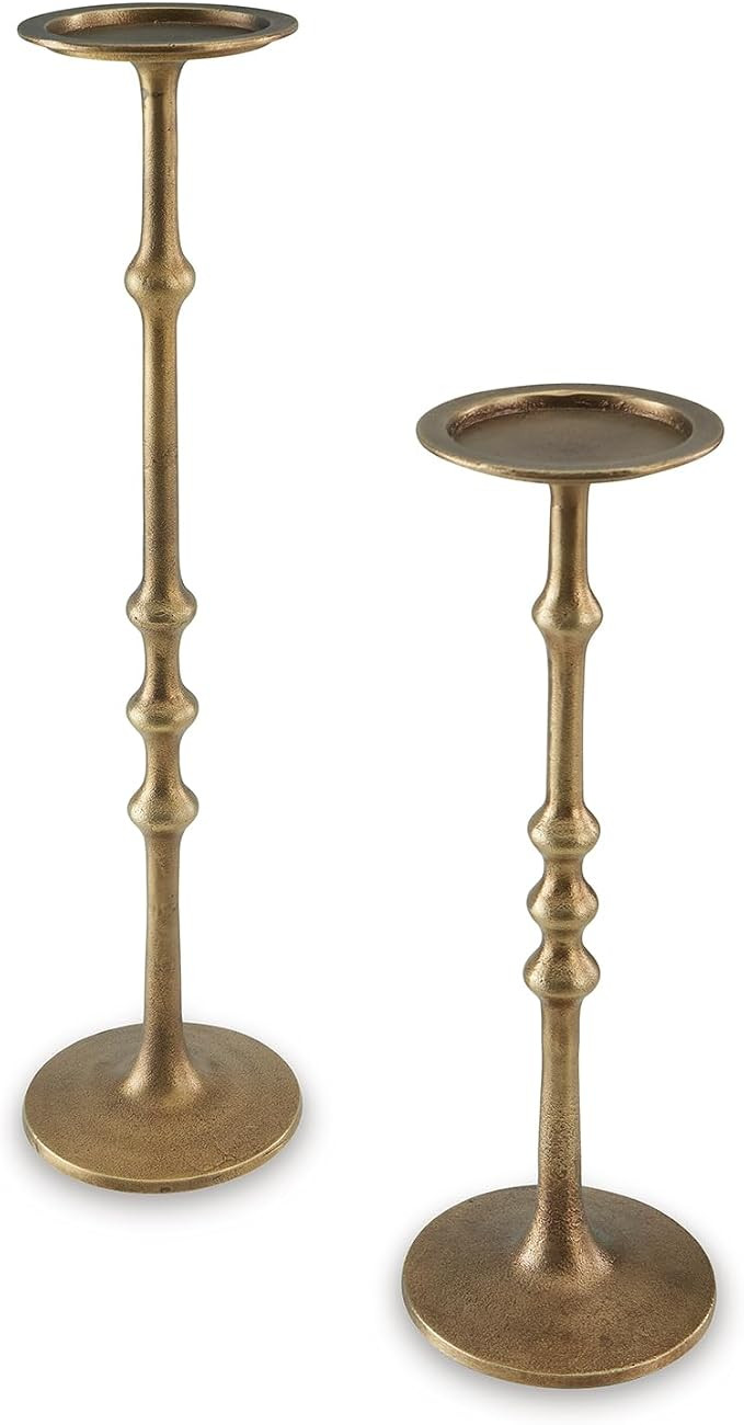 Signature Design by Ashley Larwick Classic Metal Candle Holder Set, Set of 2, Metallic | Amazon (US)