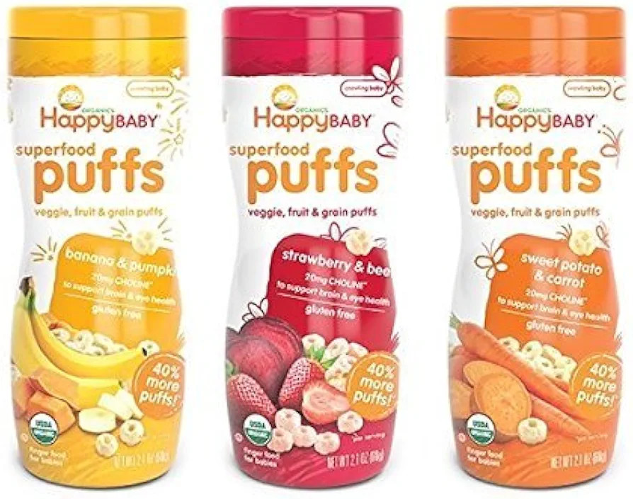 Happy Baby Organic Puffs 2.1 Oz Mixed 3 Pack (1 Strawberry, 1 Bananna, 1 Sweet Potato) | Amazon (US)