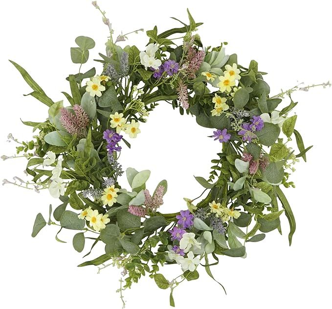 YNYLCHMX 18" Spring Wreaths for Front Door Summer Wreath with Multi-Colored Flower & Green Eucaly... | Amazon (US)