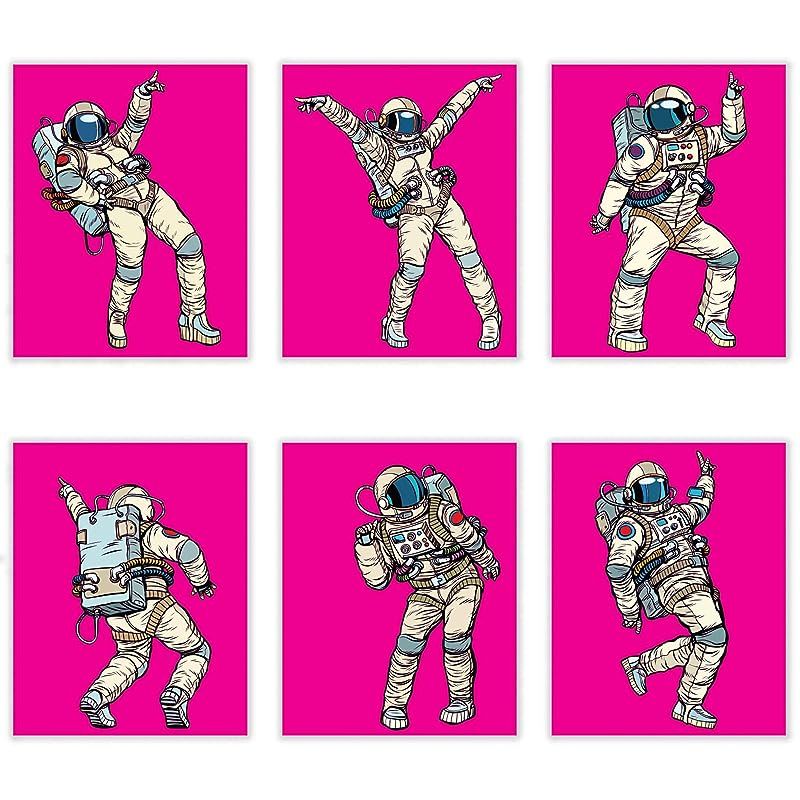 6 Pink Dancing Astronaut Wall Prints | Outer Space Men & Women Funky Moves for Girl's Room Dorm A... | Amazon (US)