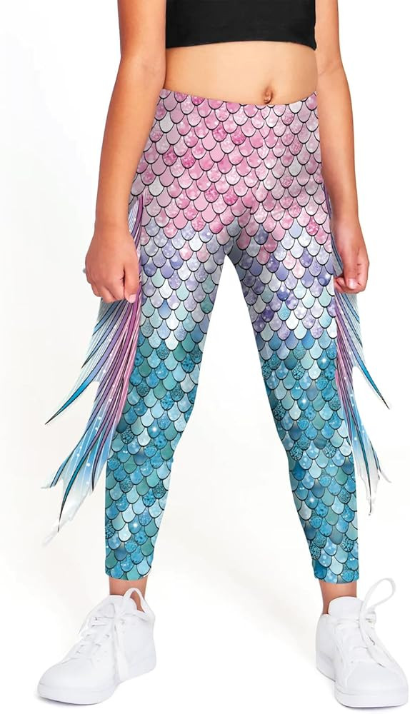 Mermaid Leggings for Girls Fish Scale Printing Yoga Pants Halloween Costume Tights Mermaid Birthd... | Amazon (US)