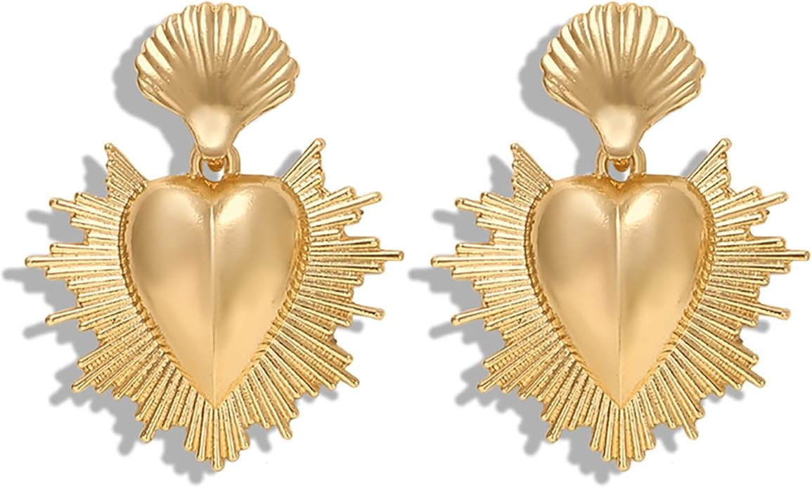 Heart Drop Earrings for Women Chunky 18K Gold Plated Heart Statement Dangle Earrings Dainty Boho ... | Amazon (US)