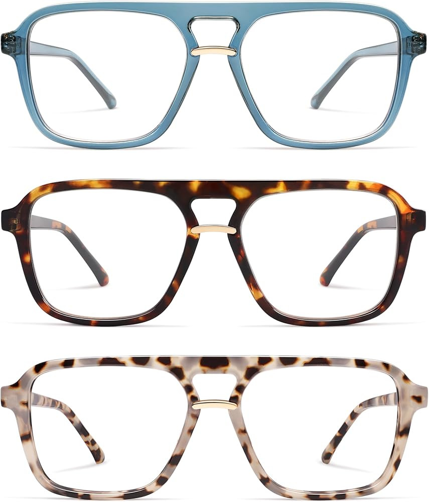 AMOMOMA 3 Pack Trendy Aviator Reading Glasses for Women Men Stylish Square Blue Light Blocking Re... | Amazon (US)