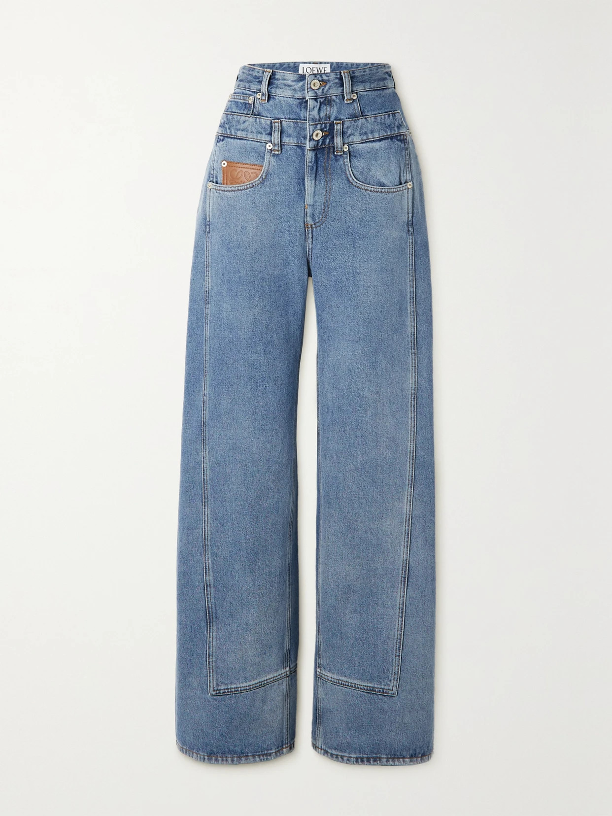 Loewe - Trompe L'oeil Leather-trimmed High-rise Wide-leg Jeans - Blue | NET-A-PORTER (US)