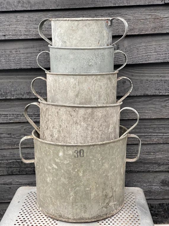 Metal Planter / Dolly Tubs with handle / Galvanised Bucket | Etsy | Etsy (US)
