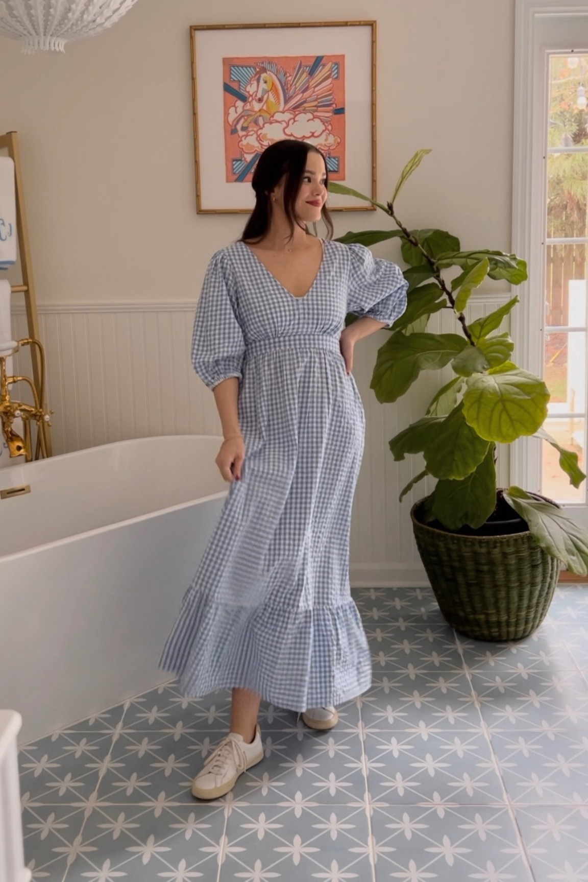 Blue gingham maxi dress from Amazon under $100. Wearing an XS! Bump friendly and would be perfect for a baby shower, Easter or just a sweet spring and summer dress!

#LTKunder50 #LTKunder100