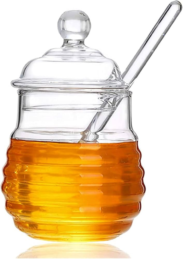 Bee-hive Honey Jar Glass Honeypot, Honey Syrup Dispenser with Dipper and Lid for Home Kitchen | Amazon (US)