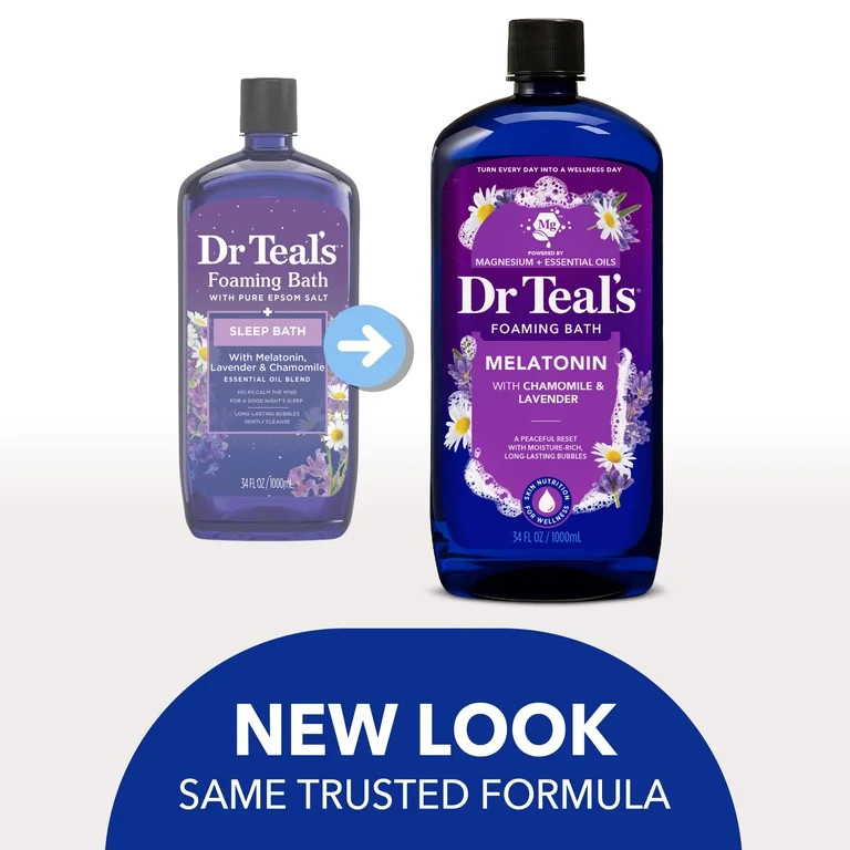 Dr Teal's Foaming Bath, Sleep Bath with Melatonin, Lavender & Chamomile Essential Oils, 34 fl oz. | Walmart (US)