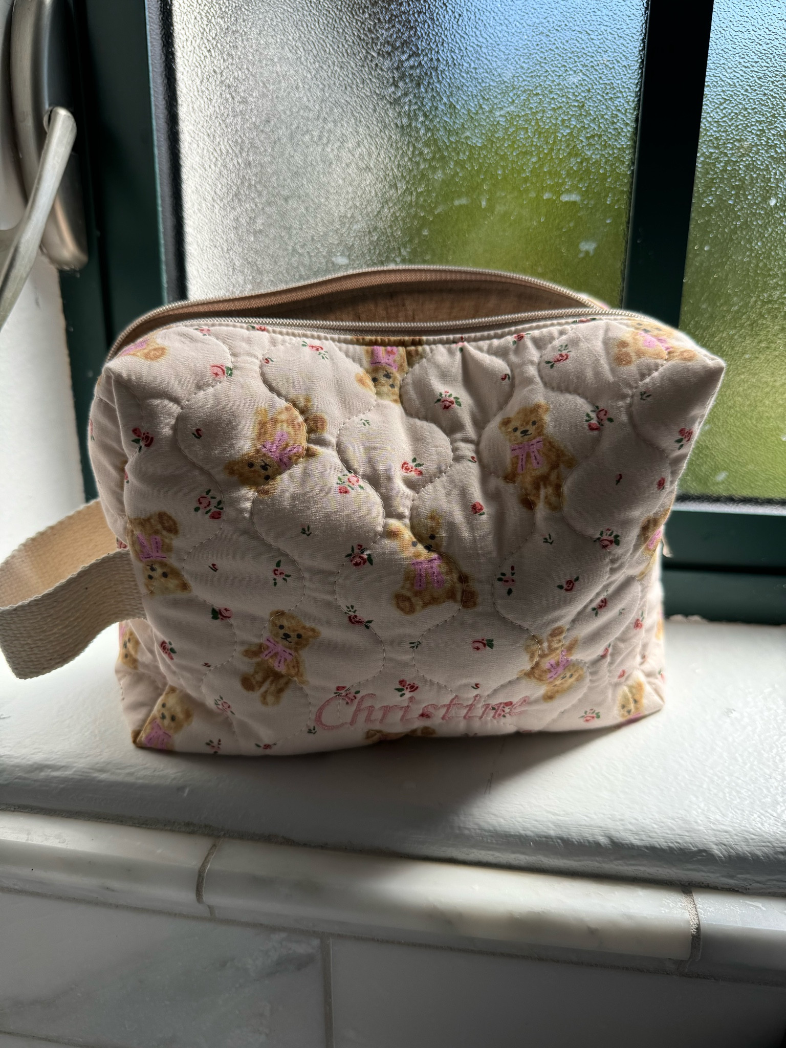 Cutest pouch for anything!! May also be personalized! This is the XL SIZE with solid lining and Pink Teddy fabric! Personalized with Font B and pink color. 