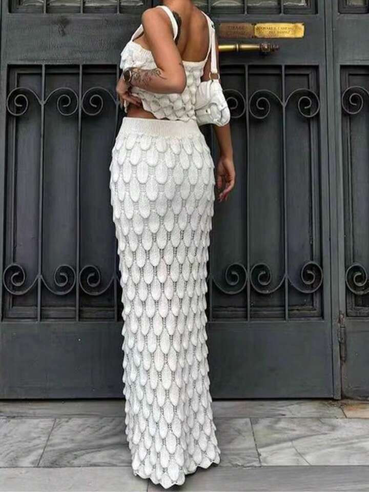 INAWLY 2pcs Women's Plain Wide Strap Sweater And Skirt Casual Set | SHEIN