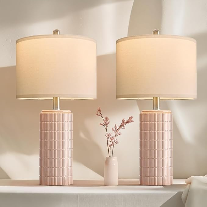 PoKat 23" Pink Ceramic Table Lamps Set of 2, Modern Bedroom Lamps for Girls Room, Bedside Lamps f... | Amazon (US)