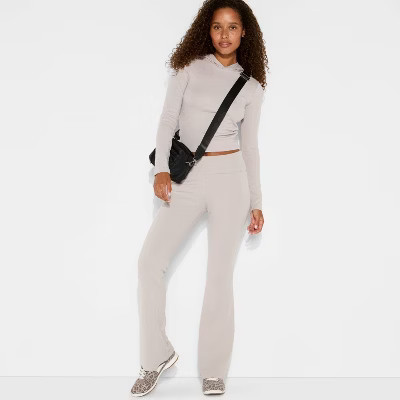 Women's Cozy Flare Mid-Rise Pull-On Pants - Wild Fable™ Gray L | Target