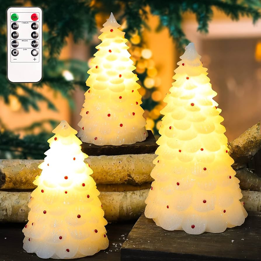 Christmas Tree LED FLameless Candles, Set of 3 Novelty LED Flickering Candles Battery Operated an... | Amazon (US)