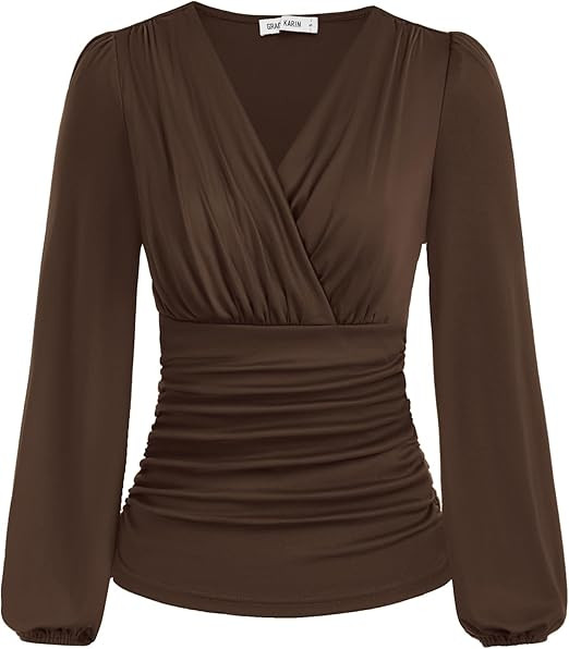 GRACE KARIN 2024 Womens Tops Elegant Wrap Blouse V Neck Work Shirts Fall Fashion Long Sleeve Dres... | Amazon (US)