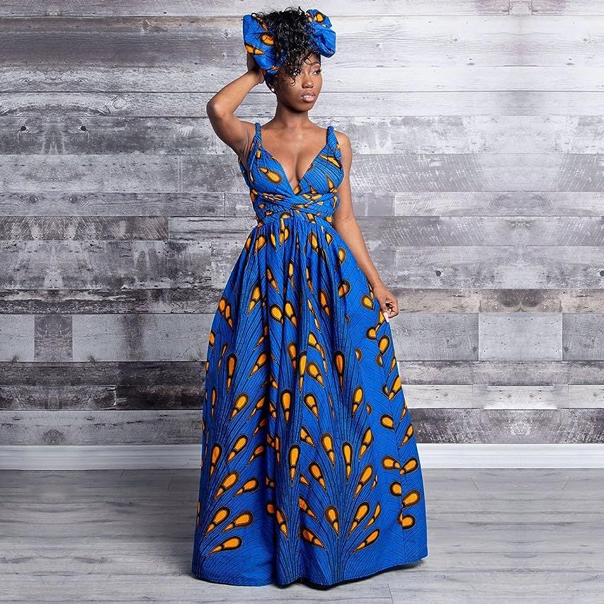 Naimo Women's Dashiki African Print Romper Split Maxi Dress Bohemian High Waist Long Maxi Dresses | Amazon (US)