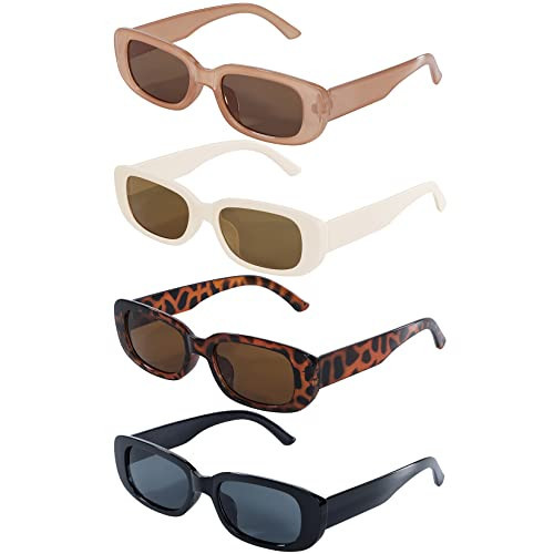 Century Star 4 Pieces Retro Sunglasses Womens Trendy Rectangle 90s Sunglasses Women Men Y2K Vintage Square Sun Glasses B Cute Colors*4 | Amazon (US)
