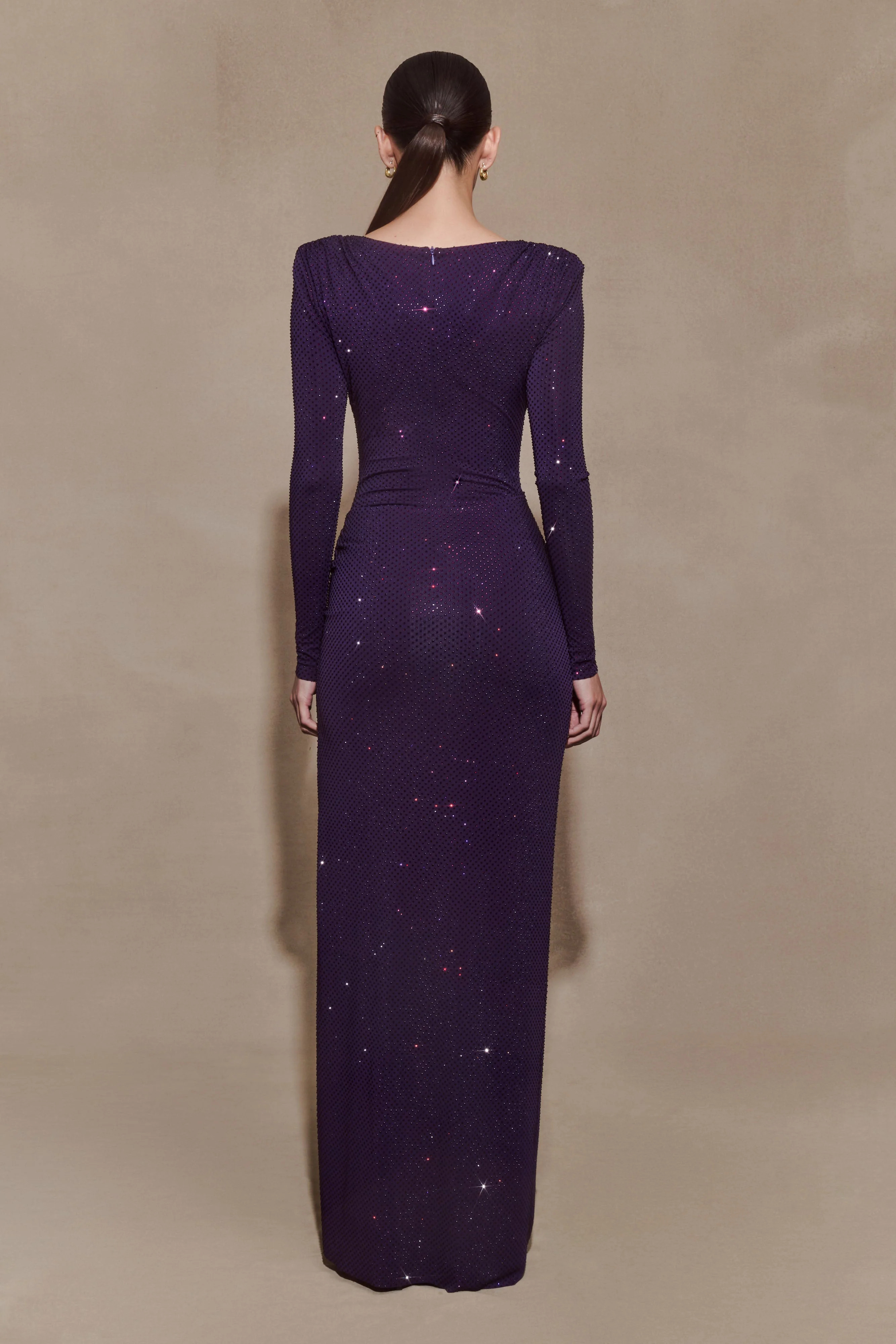 Deanna Long Sleeve Diamante Maxi Dress - Purple | MESHKI US
