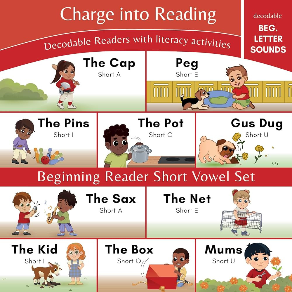Charge into Reading Decodable Books (Stage Pre-1): 10 CVC Beginning Reader Short Vowel Decodable ... | Amazon (US)