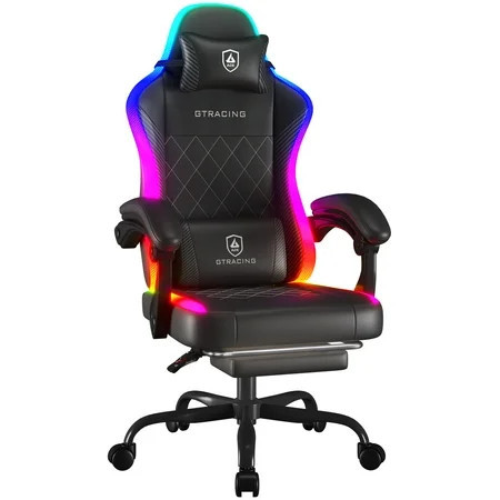 GTRACING RGB Ergonomic Gaming Chair with Massage, LED Lights, Footrest, Lumbar Support and Backrest, Black | Walmart (US)