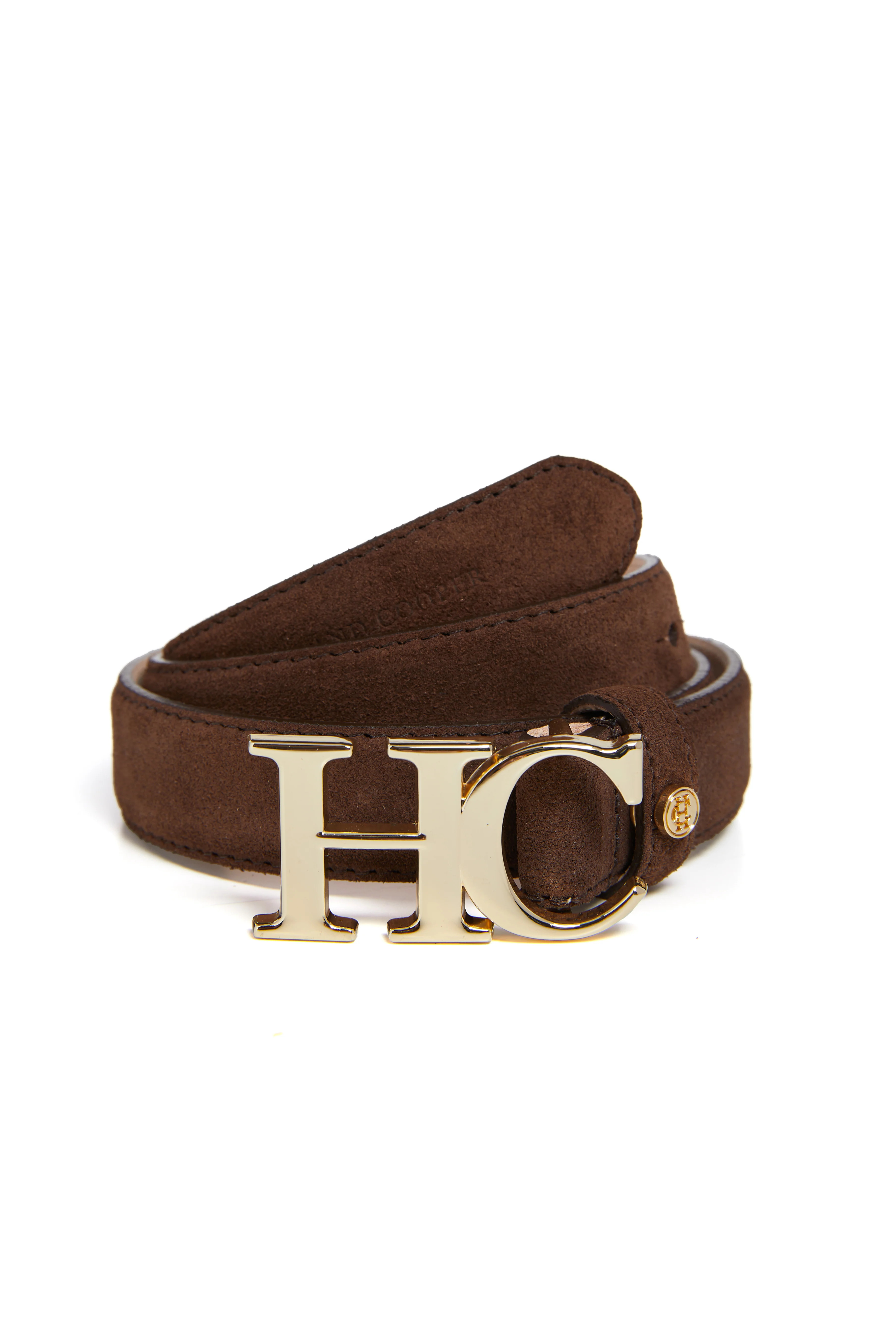 Atelier Slim Logo Belt (Chocolate Suede) | Holland Cooper