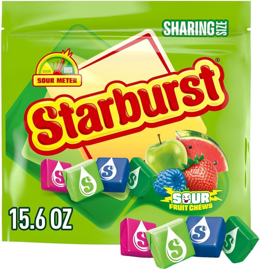 STARBURST Sour Chewy Candy Individually Wrapped Fruit Chew, Sharing Size, 15.6 Oz Resealable Bag | Amazon (US)