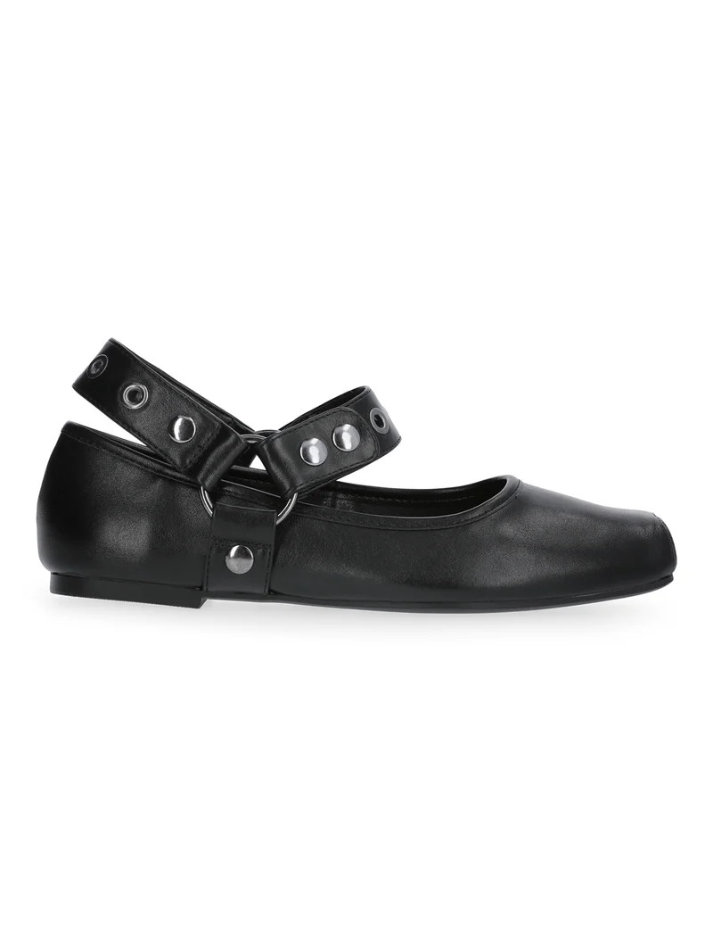 Scoop Women's Faux Leather Moto Maryjane Flats | Walmart (US)