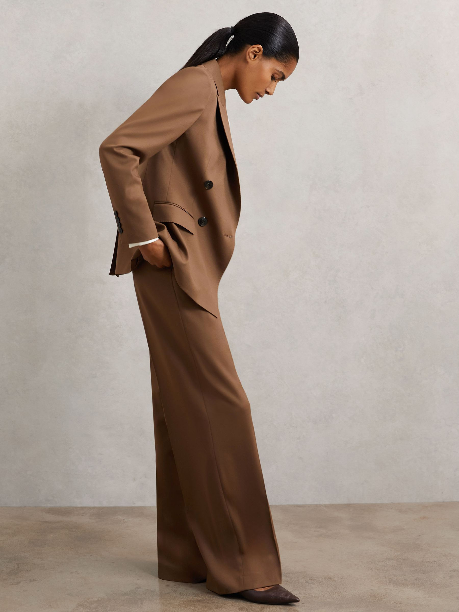 Reiss Wool-Blend Double-Breasted Suit Blazer in Tan - REISS | Reiss UK