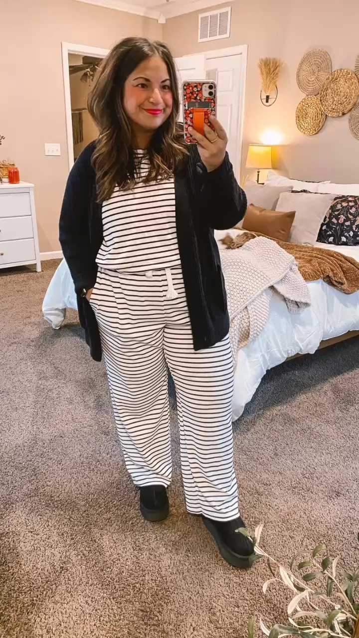 Affordable & comfortable & stripes?! Does it get any better?! Catch me in this two piece set from amazon all Spring. Already thinking about all the ways I can style it! 

slippers: fit true to size // wearing a 5
set: fits true to size // wearing a large
cardigan: super old, but linking similar options below! 

 #LTKWatchNow #LTKFindsUnder50 #LTKStyleTip