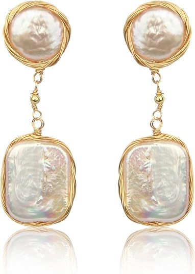 Baroque White Pearl Dangle Drop Earrings and Gold Cute Pearl Stud Earrings For Women Comfy Boho B... | Amazon (US)