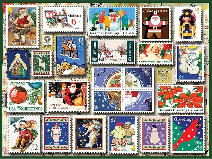 White Mountain Holiday Stamps Christmas Puzzles 500 Piece Collage Winter Jigsaw Puzzle for Adults... | Amazon (US)