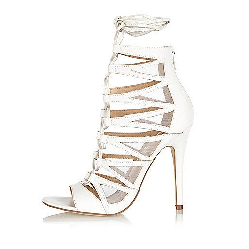 White caged lace-up heels | River Island (US)