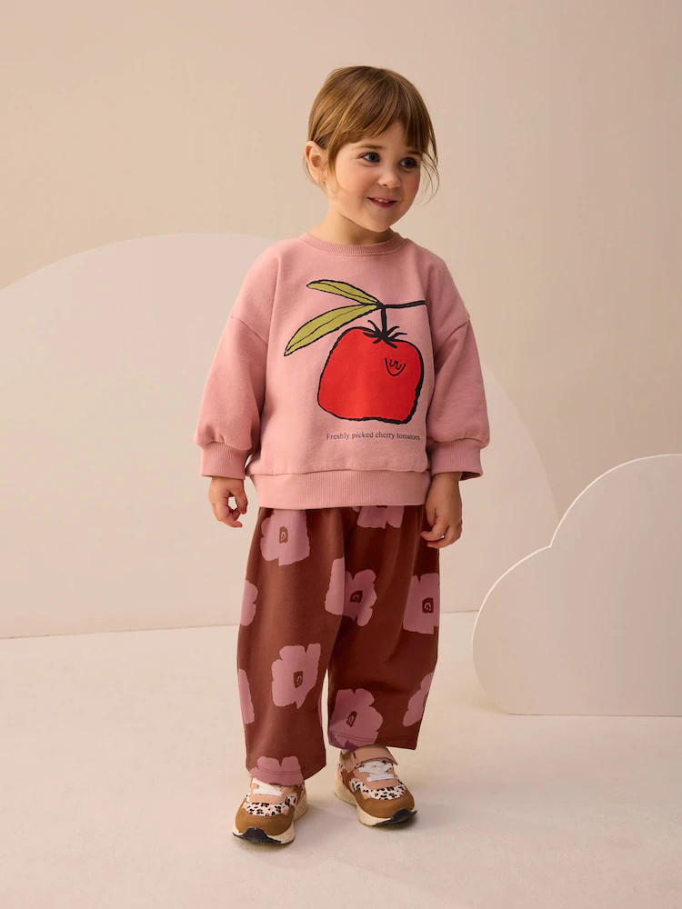 Pink/Brown Tomato Sweatshirt and Barrel Leg Joggers Set (3mths-7yrs) | Next US