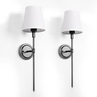 6.3 in.1-Light Black Wall Sconces with White Fabric Shade (Bulbs Not Included) | The Home Depot