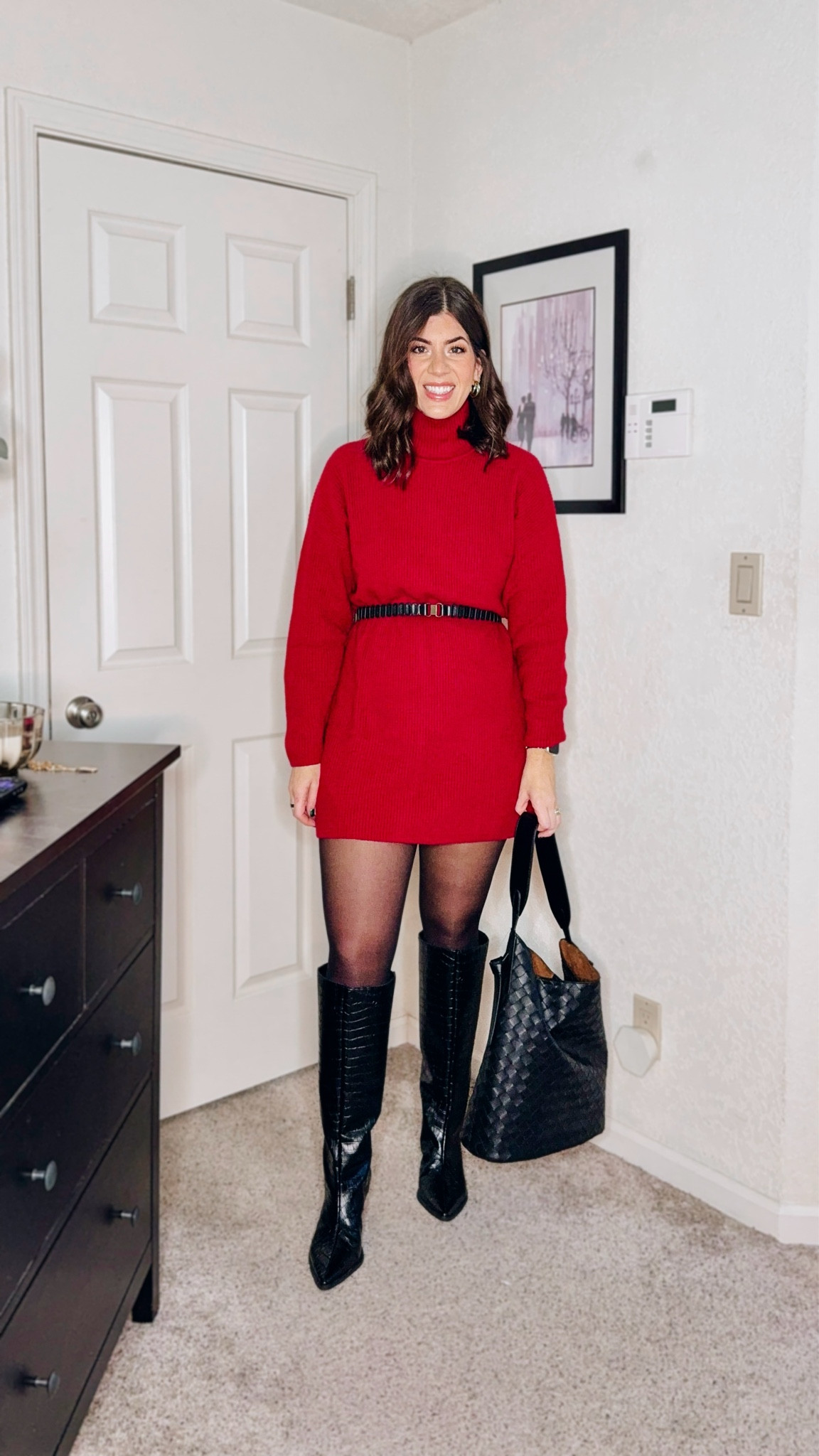 Midsize holiday outfit
In a medium tall sweater dress
Medium belt
Medium tights 

#LTKMidsize #LTKWorkwear #LTKHoliday