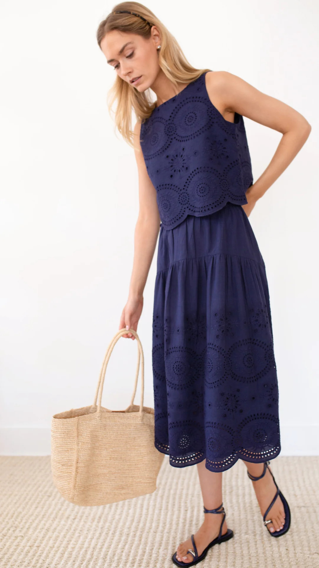 Louisa Skirt - Navy Demi Eyelet | Marea