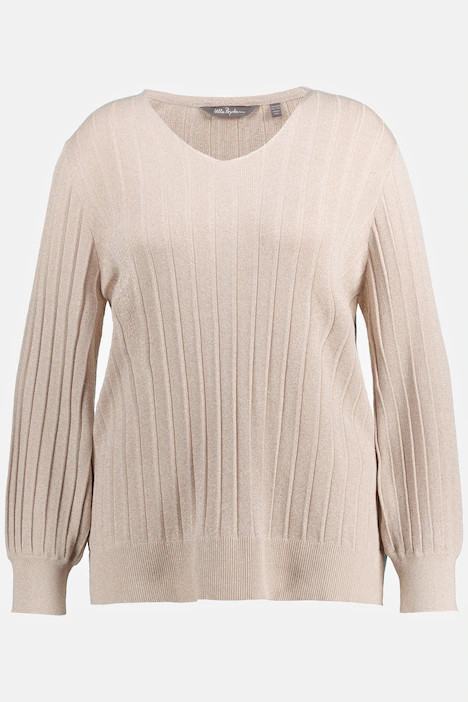Glitter Effect V-Neck Ribbed Sweater | Sweater | Sweaters | Ulla Popken - US & CA