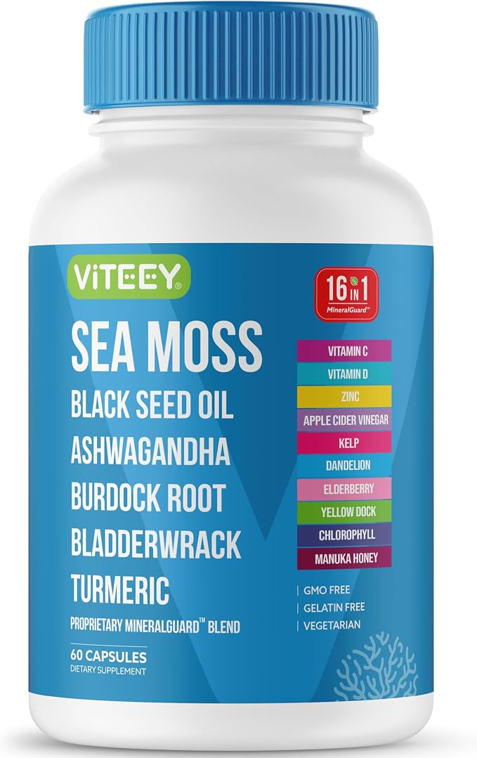 Viteey Sea Moss Capsules with Black Seed Oil - 16in1 MineralGuard | Irish Sea Moss Supplement wit... | Amazon (US)