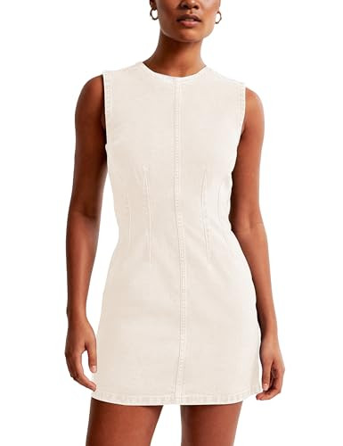Daacee Women\u2019s Sleeveless Bodycon Denim Mini Dress Casual Waist Tucks Tank Jean Dresses(0756... | Amazon (US)