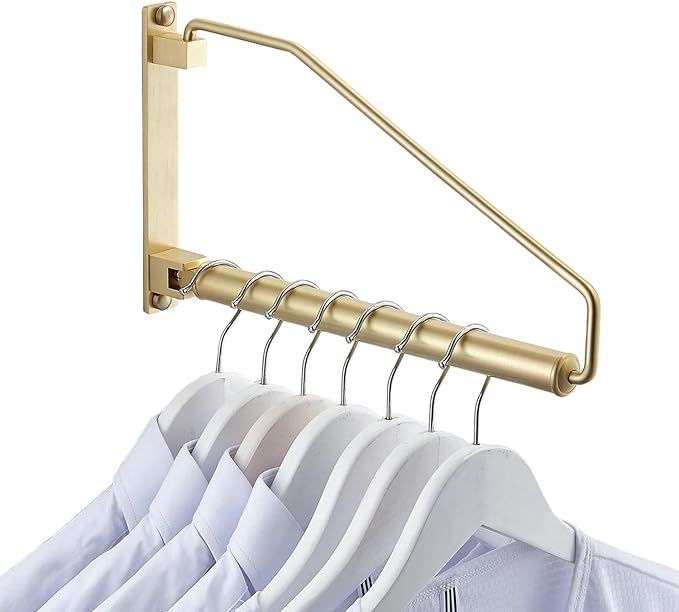 Folding Wall Mounted Clothes Hanger Rack Clothes Hook Solid Brass with Swing Arm Holder Clothing ... | Amazon (US)