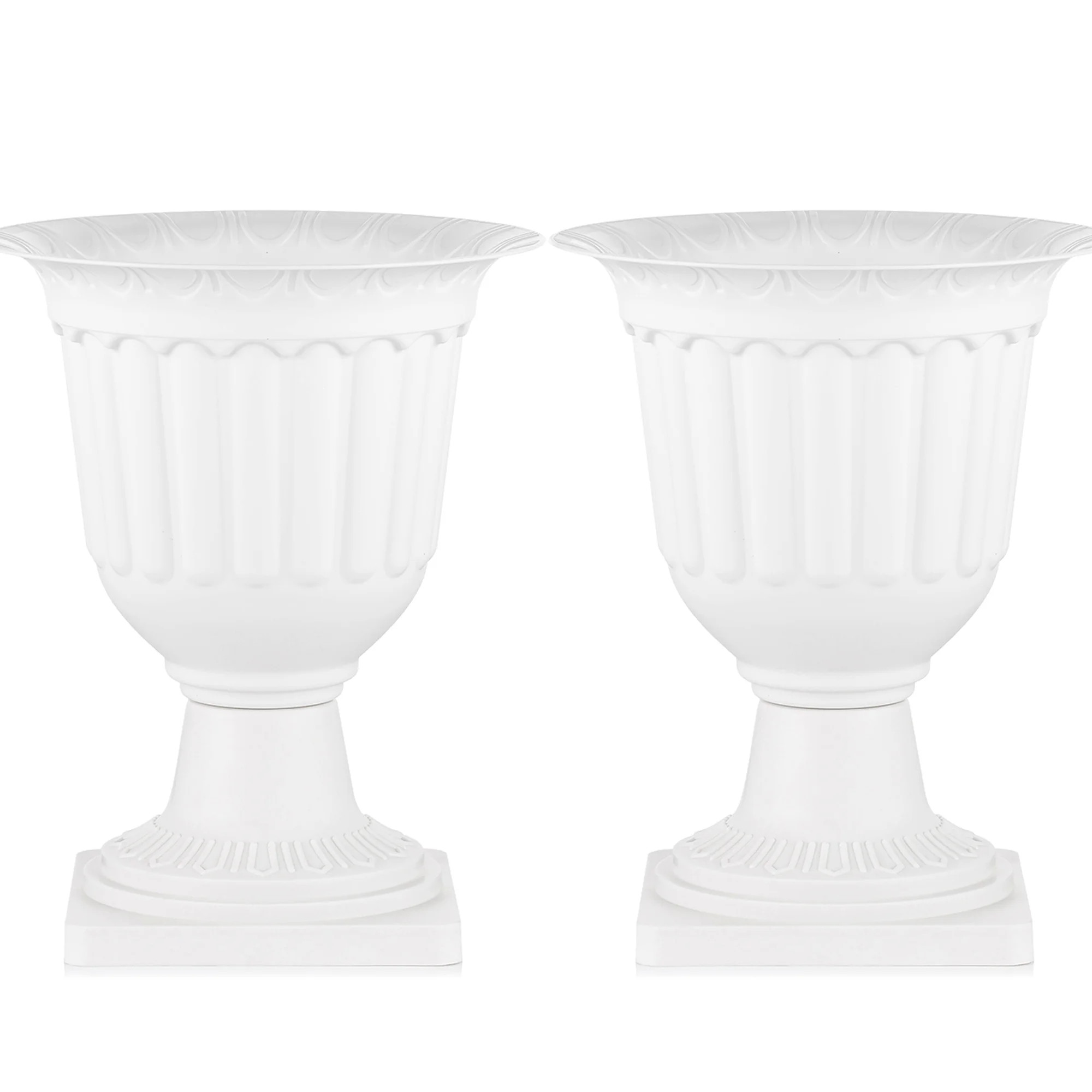 Nutio White Classic Urn Planter, 2 Pcs Plastic Indoor or Outdoor Decorative Urn, Tall Pedestal Pl... | Walmart (US)