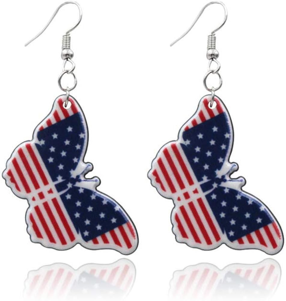 Patriotic Red White Blue American USA Flag Earrings,Flip Flop Sandal Butterfly Diamond Dangle Dro... | Amazon (US)