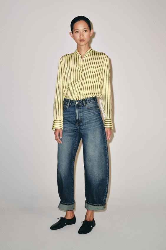 Zara - Zw Collection Mid-Rise Cuffed Balloon Jeans - Mid-Blue - 29 (Us 8) - Woman | Zara US